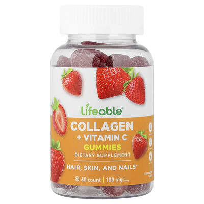 Lifeable жевательные мармеладки с коллагеном и витамином C, Natural Strawberry, 60 шт.