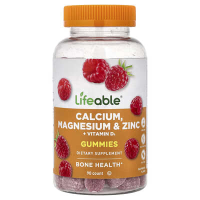 Calcium, Magnesium & Zinc + Vitamin D3 Gummies, Raspberry, 90 Gummies