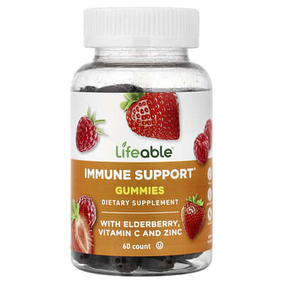 Lifeable жевательные витамины Immune Support с бузиной, витамином C и цинком, Berry, 60 шт