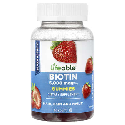 Lifeable мармеладные витамины Biotin, без сахара, клубника, 60 шт.