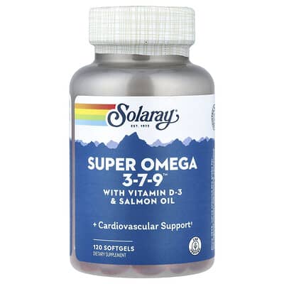 Solaray Super Omega 3-7-9™ с витамином D-3 и лососевым маслом, 120 мягких капсул
