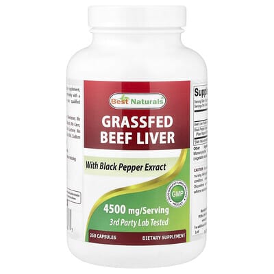 Говяжья печень Grassfed Beef Liver, 250 капсул