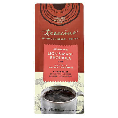 Травяной кофе Mushroom Herbal, органический Lion's Mane Rhodiola, Medium Roast, Caffeine Free, 10 oz (284 g)