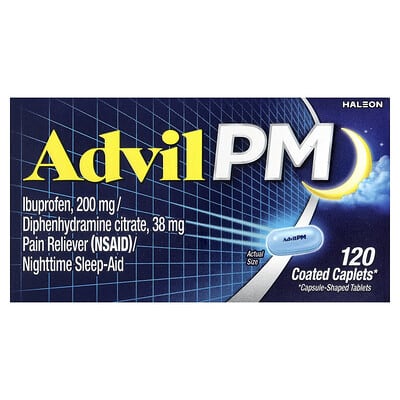 Advil PM Ibuprofen, 200 mg, 120 покрытых таблеток