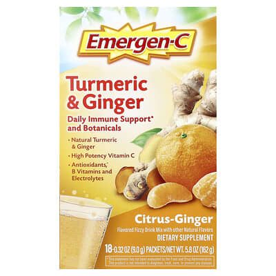 Emergen-C Turmeric & Ginger, Citrus-Ginger, 18 пакетиков, 0.32 oz (9 g) каждый