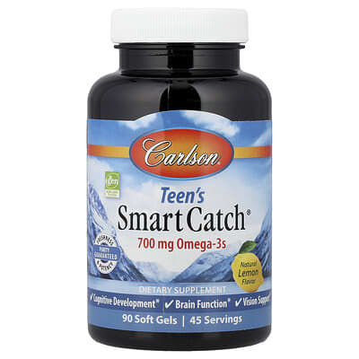 Carlson Smart Catch® для подростков, натуральный лимон, 90 мягких гелей