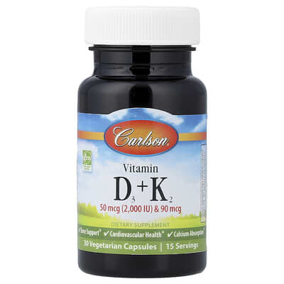 Витамины D3 + K2, 30 вегетарианских капсул