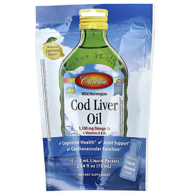 Wild Norwegian Cod Liver Oil, Natural Lemon, 15 Liquid Packets, 0.17 fl oz (5 ml) Each