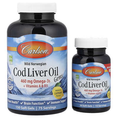 Wild Norwegian Cod Liver Oil Gems Lemon, 460 mg, 150 + 30 мягких капсул