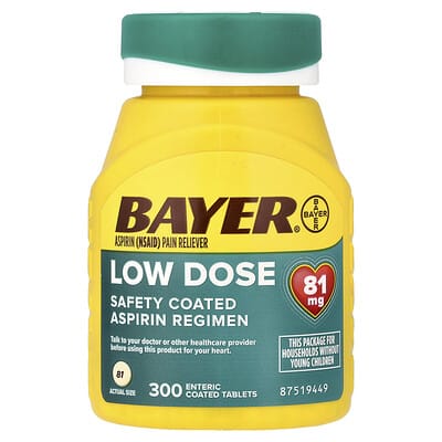 Аспирин Bayer, низкая дозировка, 81 mg, 300 таблеток с кишечнорастворимой оболочкой