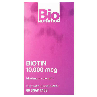 Biotin, максимальная концентрация, 10,000 mcg, 60 таблеток