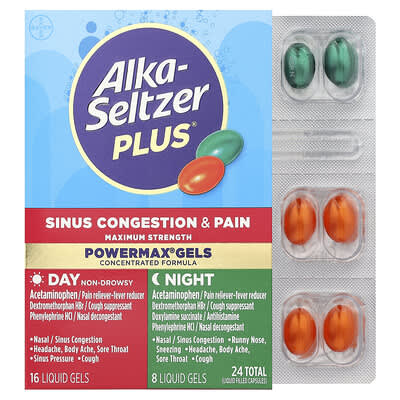 PowerMax® Gels, Sinus Congestion & Pain, Day & Night, 24 Liquid Gels