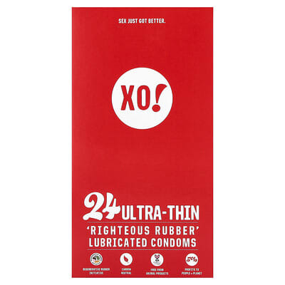 XO! Ultra-Thin, Righteous Rubber Lubricated Condoms, Unscented, 24 Condoms