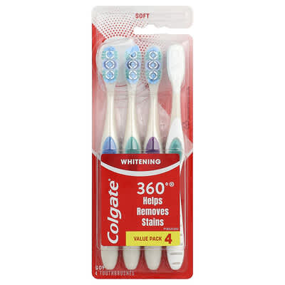 360 Whitening Toothbrushes, Soft, 4 Pack