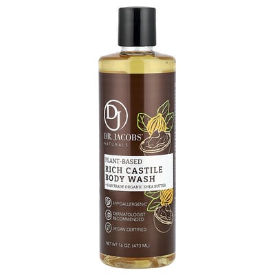 Plant-Based Rich Castile Body Wash, Fair Trade Organic Shea Butter, 16 oz (473 ml)