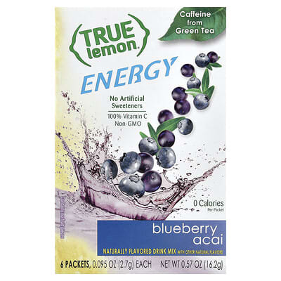 True Lemon®, Энергия, черника и асаи, 6 пакетиков, 0.095 oz (2.7 g) каждый