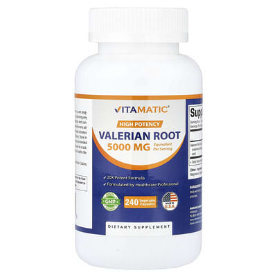 Корень валерианы Vitamatic Valerian Root, High Potency, 240 Vegetable Capsules (250 mg per Capsule)