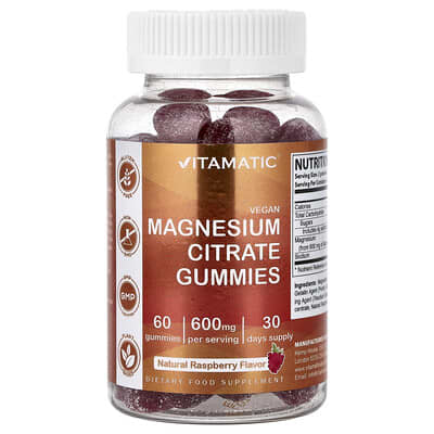 Vegan Magnesium Citrate Gummies, Natural Raspberry, 60 Gummies