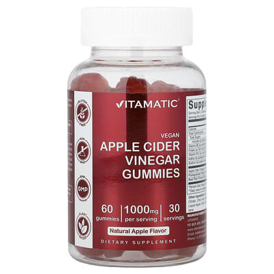 Vegan Apple Cider Vinegar Gummies, Natural Apple, 60 Gummies