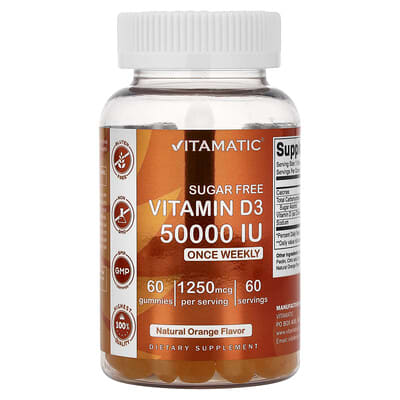 Vitamatic жевательные витамины D3, натуральный апельсин, 60 штук