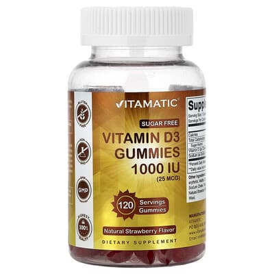 Vitamin D3 Gummies, Natural Strawberry, 1,000 IU (25 mcg), 120 Gummies