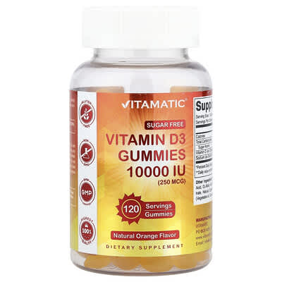 Vitamin D3 Gummies, Natural Orange, 250 mcg (10,000 IU), 120 Gummies