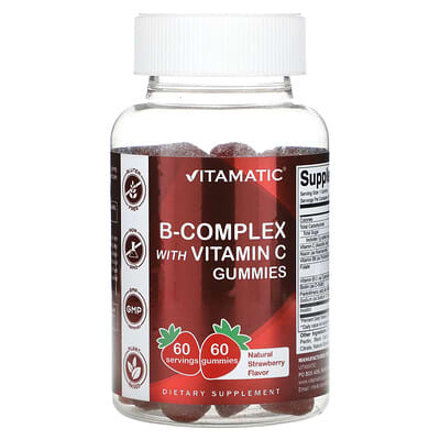 B-Complex with Vitamin C Gummies, Natural Strawberry, 60 Gummies