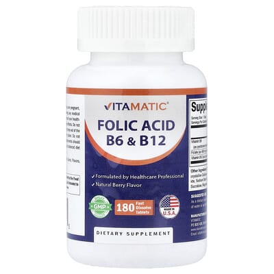 Витамины Vitamatic Folic Acid B6 & B12, Natural Berry, 180 таблеток