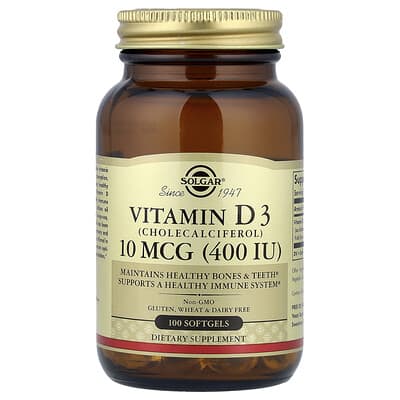 Vitamin D3 (Cholecalciferol), 10 mcg (400 IU), 100 Softgels
