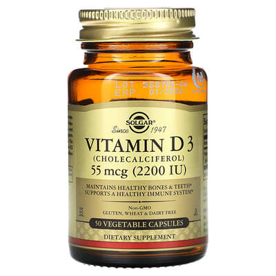 Vitamin D3, 55 mcg (2,200 IU), 50 Vegetable Capsules
