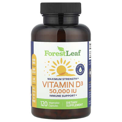 Maximum Strength, Vitamin D3, 1,250 mcg (50,000 IU), 120 Vegetable Capsules