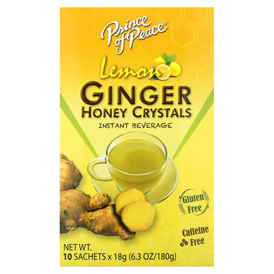 Ginger Honey Crystals, Lemon, Caffeine Free, 10 Sachets, 18 g Each