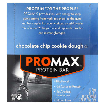 ProMax протеиновый батончик Chocolate Chip Cookie Dough, 12 штук, 2.64 oz (75 g) каждый