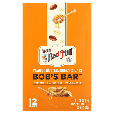 Bob's Bar Peanut Butter, Honey & Oats, 12 батончиков, 1.76 oz каждый