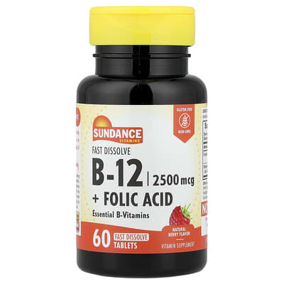 Fast Dissolve Vitamin B-12 + Folic Acid, Natural Berry, 60 Vegan Tablets