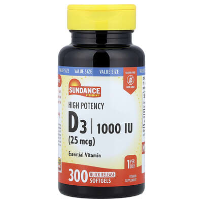 Высокоэффективный витамин D3, 25 mcg (1,000 IU), 300 мягких капсул