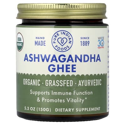 Органическое топленое масло Pure Indian Foods Ashwagandha Ghee, 5.3 oz (150 g)