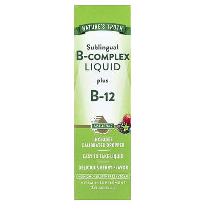 Sublingual B-Complex Liquid Plus B-12, Berry, 2 fl oz (59 ml)