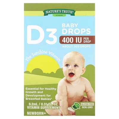 Vitamins, D3 Baby Drops, Newborn+, 0.31 fl oz (9.2 ml)