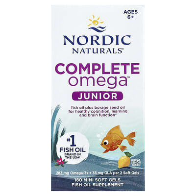Complete Omega™ Junior, Ages 6+, Lemon, 180 Mini Soft Gels