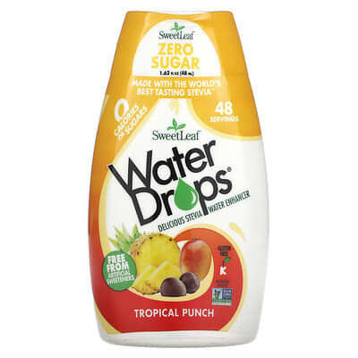Water Drops®, Delicious Stevia Water Enhancer, Tropical Punch, 1.62 fl oz (48 ml)