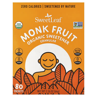 SweetLeaf Stevia Monk Fruit Organic подсластитель Granular 80 пакетиков
