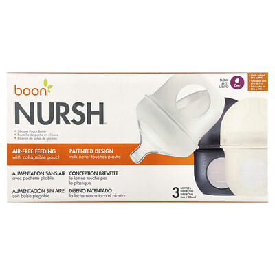 Nursh® силиконовая бутылочка-пакет, 0m+, медленный поток, 3 шт, 4 oz (118 ml) каждая