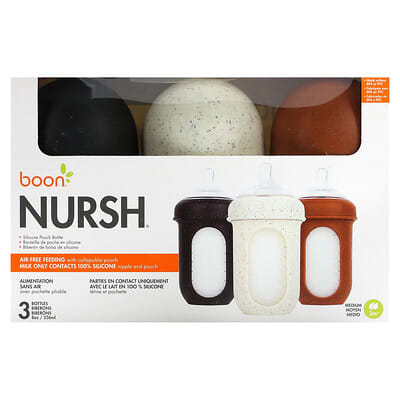 Nursh®, Silicone Pouch Bottle, Medium, 3 Months +, 3 Bottles, 8 oz (236 ml) Each