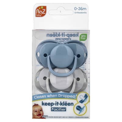 Keep-It-Kleen Pacifier, 0-36m, Blue & Gray, 2 Pacifiers