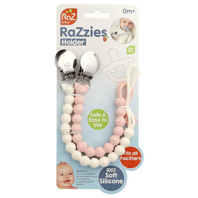 RaZzies Держатель для пустышки, 0m+, Pink/Beige, 2 шт