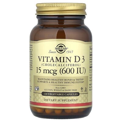 Vitamin D3 (Cholecalciferol), 15 mcg (600 IU), 120 Vegetable Capsules
