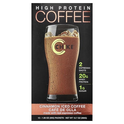 High Protein Iced Coffee, Cinnamon, 12 Packets, 1.06 oz (30 g) Each