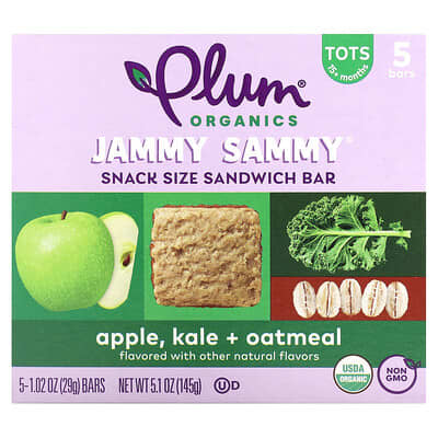 Детский перекус Plum Organics Jammy Sammy, батончик с яблоком, кейлом и овсянкой, 5 шт, 1.02 oz (29 g)