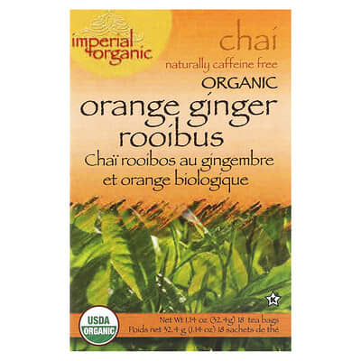 Чай Uncle Lee's Tea Imperial Organic Orange Ginger Rooibus Chai, без кофеина, 18 пакетиков, 1.14 oz (32.4 g)
